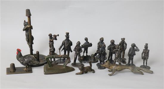 A group of assorted miniature bronze figures of Victorian street characters and other items, including Austrian REDL bronzes.